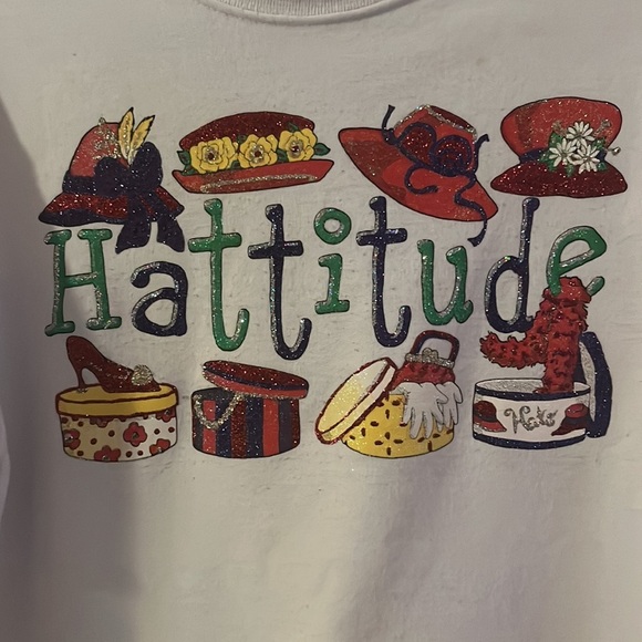 Vintage Glitter Hattitude Red Hat Society Fruit of Loom Sweatshirt sz M funky - Picture 2 of 9